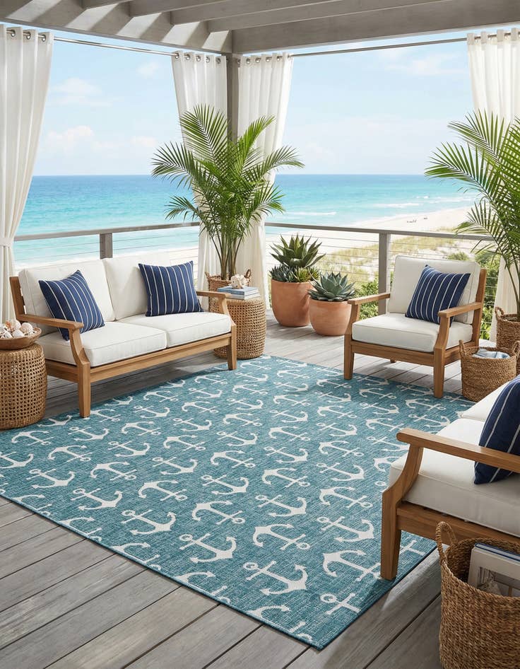 Detail image of 13' x 13'  Washable Coastal Indoor / Outdoor Square Rug