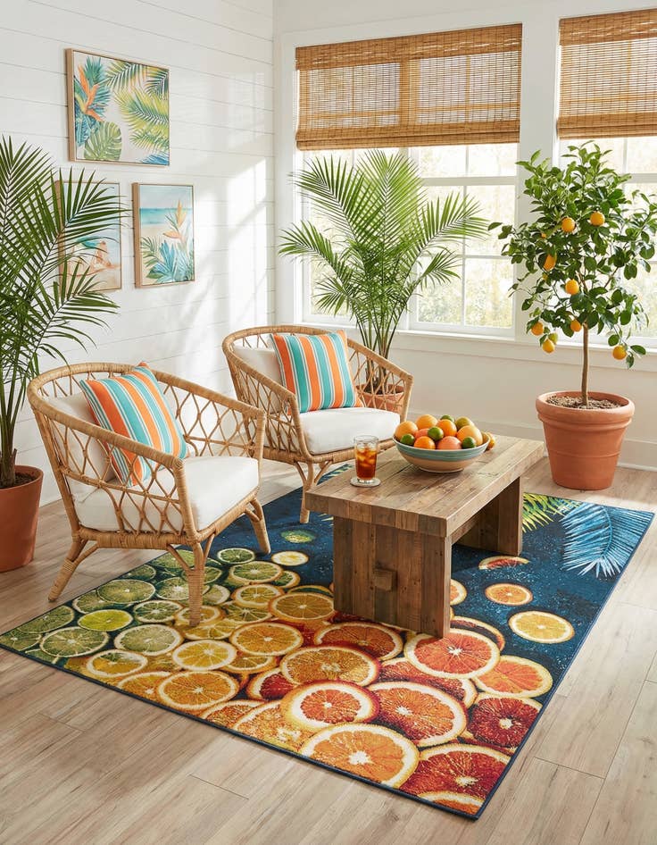 Detail image of  5' 3 x 8'  Washable Coastal Indoor / Outdoor Rug