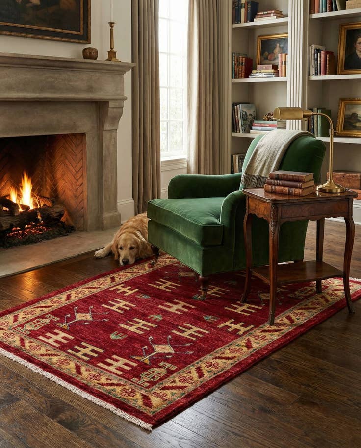 Detail image of 3' 5 x 4' 10 Hand Knotted Ziegler Wool Rug