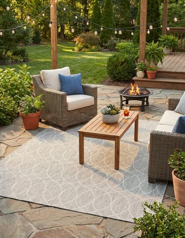 Light Gray Easy-Clean Lattice Indoor / Outdoor Rug