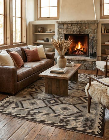 5' 1 x 6' 6 Hand Woven Kilim Maymana Wool Rug