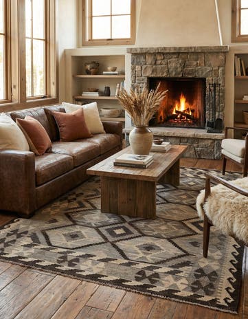 5' 1 x 6' 6 Hand Woven Kilim Maymana Wool Rug