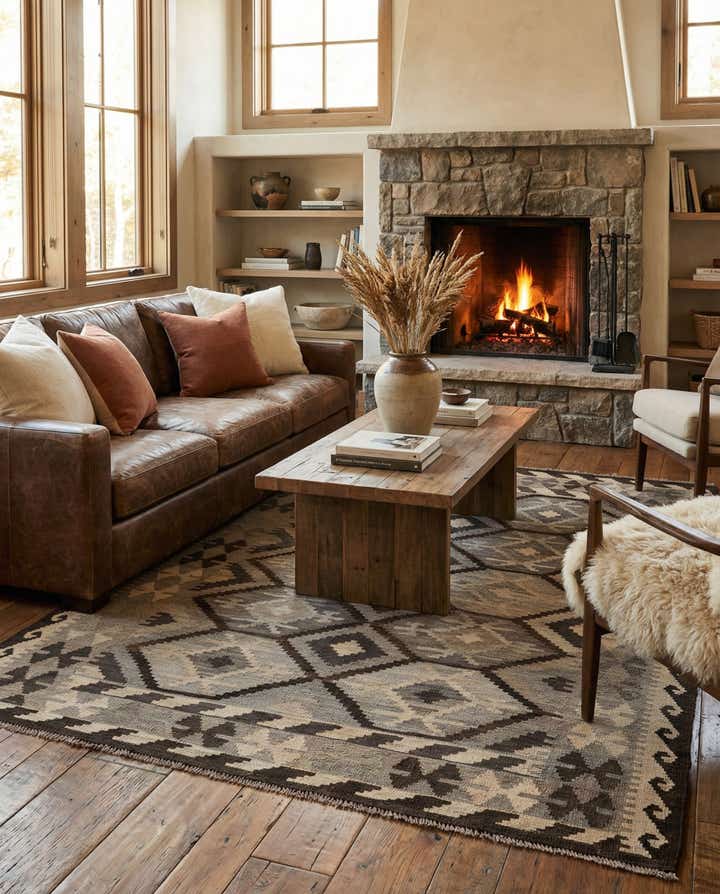 5' 1 x 6' 6 Hand Woven Kilim Maymana Wool Rug