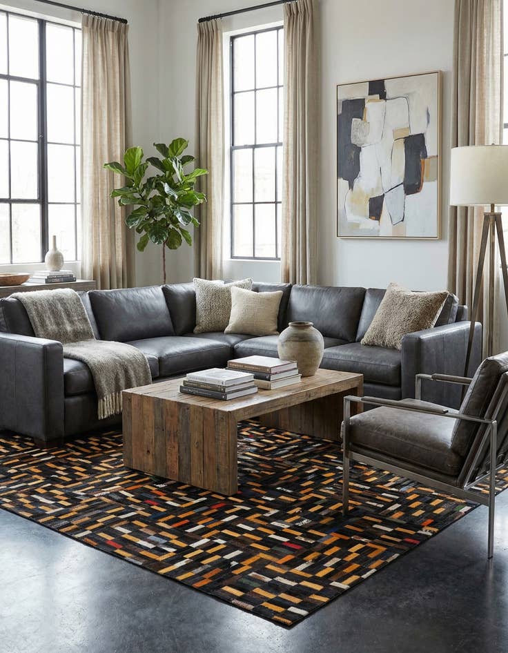 Detail image of  4' 11 x 7' 10 Cowhide - Patchwork Rug