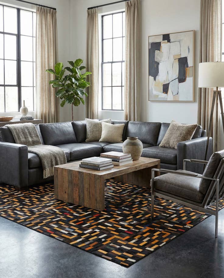 Detail image of 4' 11 x 7' 10 Cowhide - Patchwork Rug