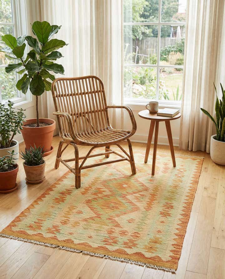 2' 7 x 4' 2 Hand Woven Kilim Waziri Wool Rug