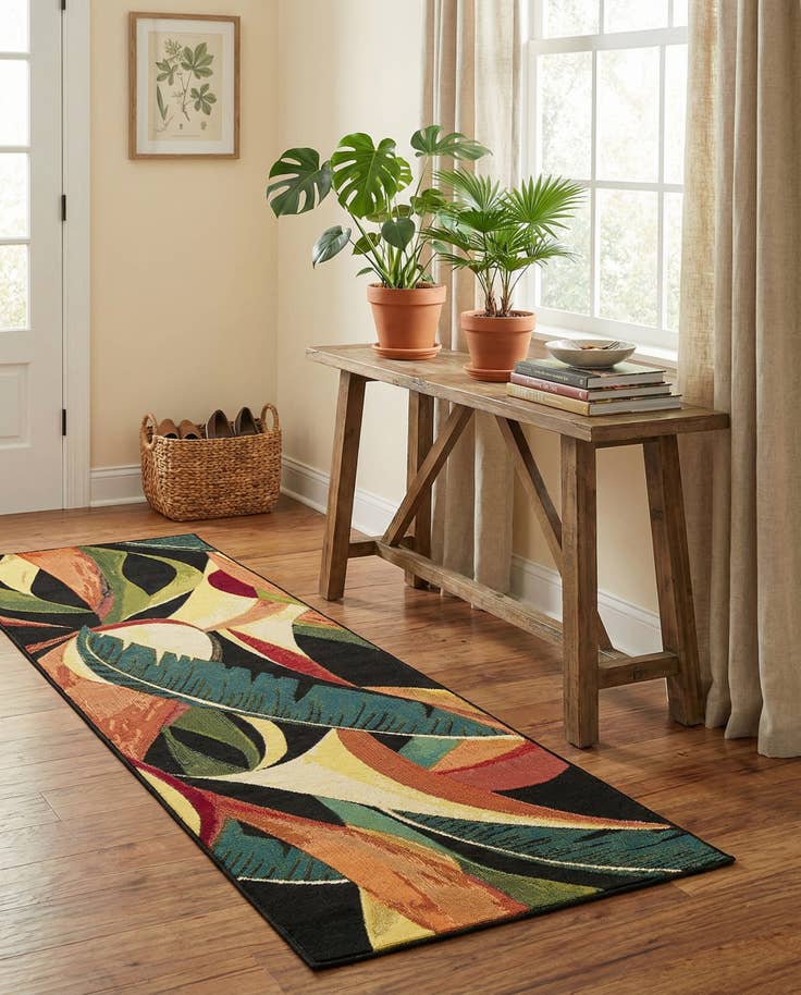 Detail image of 2' x 6' Easy-Clean Botanical Indoor / Outdoor Runner Rug