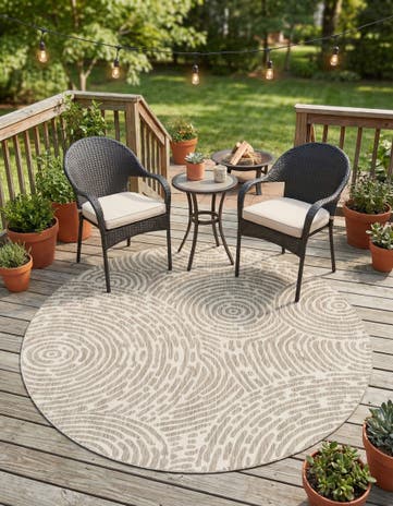 Gray Easy-Clean Modern Indoor / Outdoor Round Rug