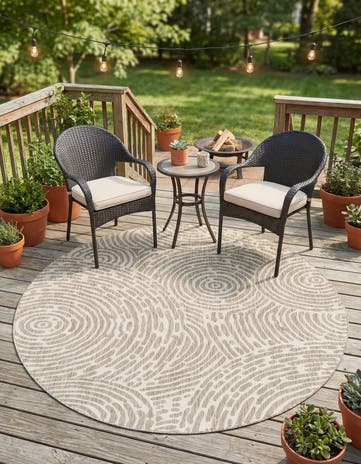 Gray Easy-Clean Modern Indoor / Outdoor Round Rug