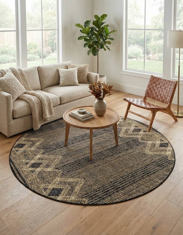 Detail image of 7' 10 x 7' 10  Washable Modern Indoor / Outdoor Round Rug