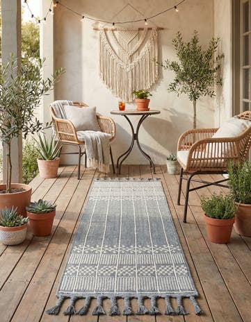 Cool Gray Easy-Clean Eco Bohemian Indoor / Outdoor Runner Rug