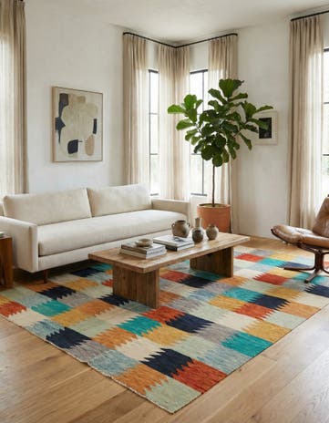 8' 1 x 9' 9 Hand Woven Kilim Modern Wool Rug