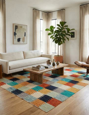 8' 1 x 9' 9 Hand Woven Kilim Modern Wool Rug