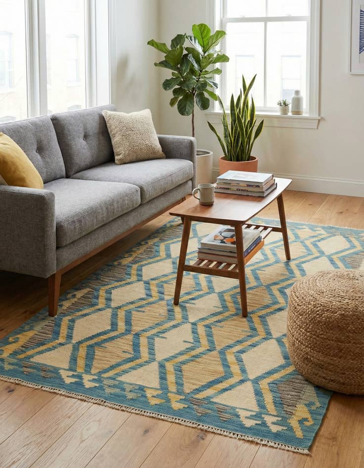 Detail image of 3' 4 x 4' 10  Hand Woven Kilim Modern Wool Rug