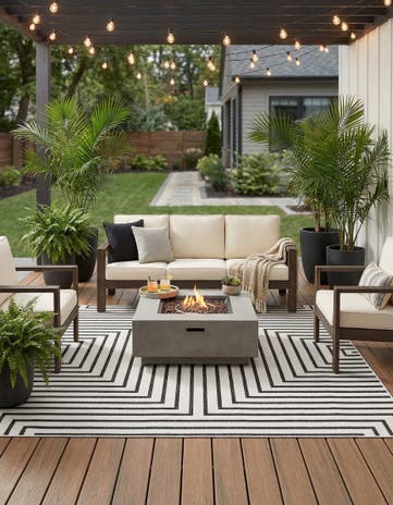 White and Black Easy-Clean Modern Indoor / Outdoor Square Rug