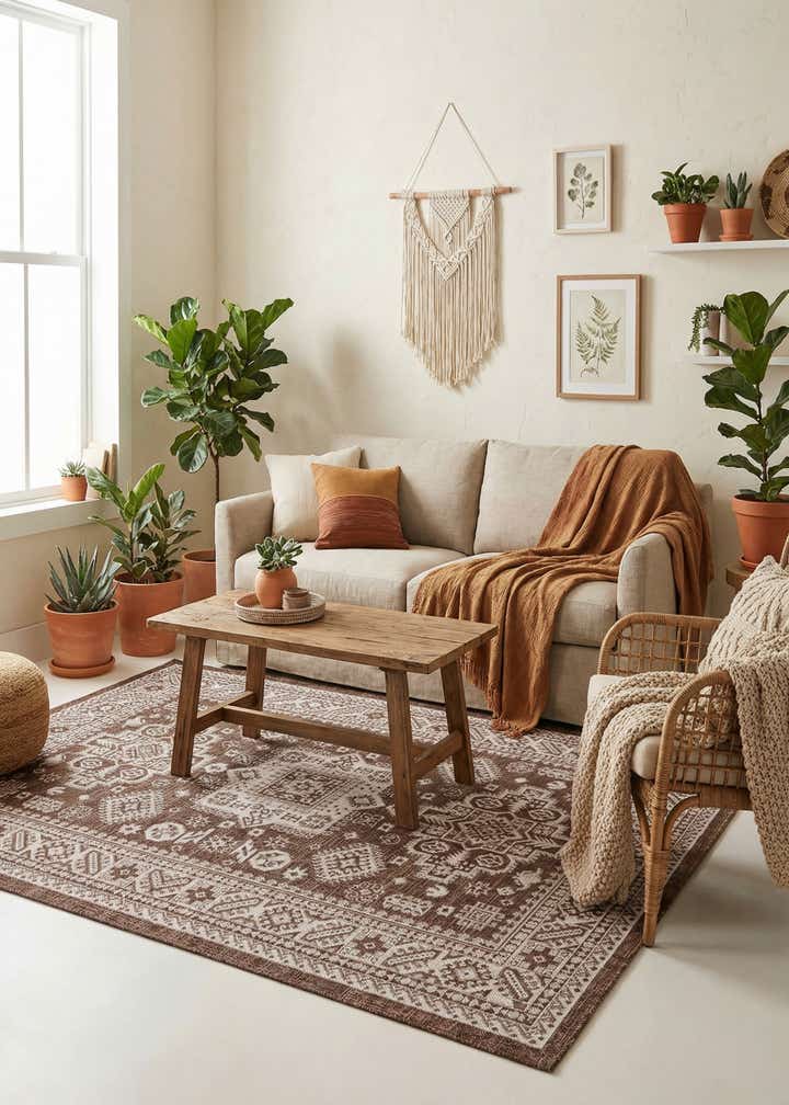 5' 3 x 8' Easy-Clean Aztec Indoor / Outdoor Rug