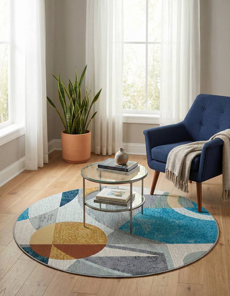 Detail image of 3' 3 x 3' 3  Washable Modern Indoor / Outdoor Round Rug