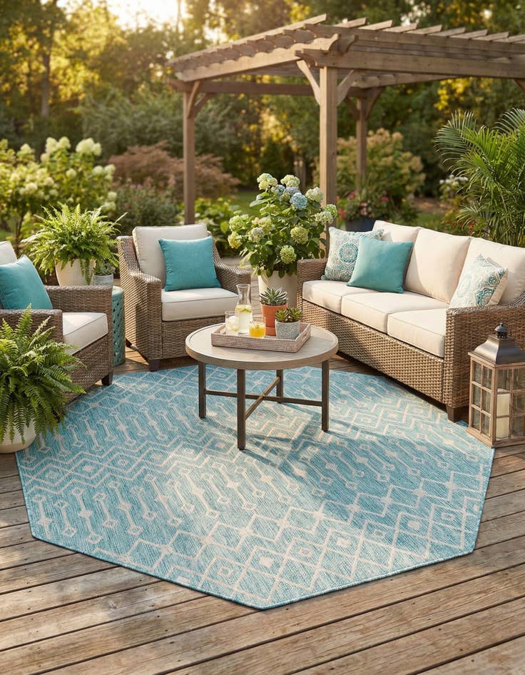 Detail image of 7' 10 x 7' 10  Washable Trellis Indoor / Outdoor Octagon Rug