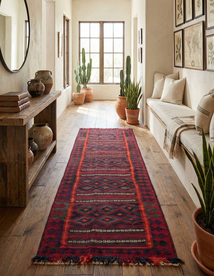 Detail image of 4' 2 x 10' 9  Hand Woven Kilim Fars Wool Runner Rug