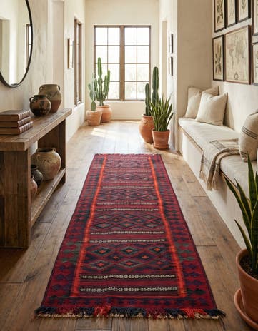 4' 2 x 10' 9 Hand Woven Kilim Fars Wool Runner Rug