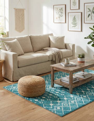 Turquoise Moroccan Trellis Square Rug