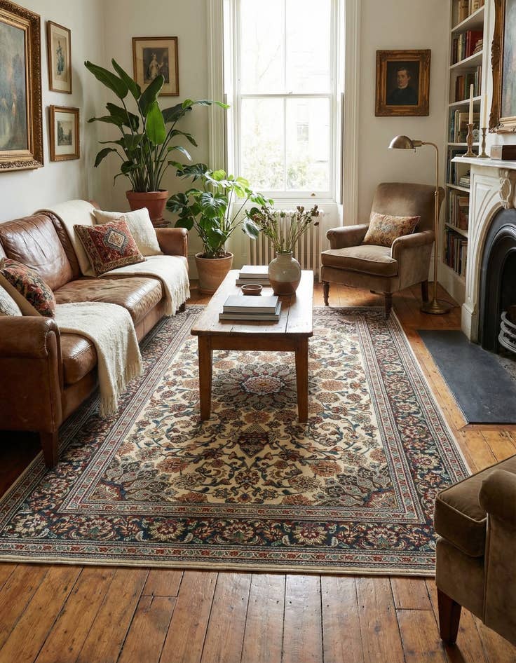 Detail image of 5' 3 x 8'  Washable Traditional Indoor / Outdoor Rug