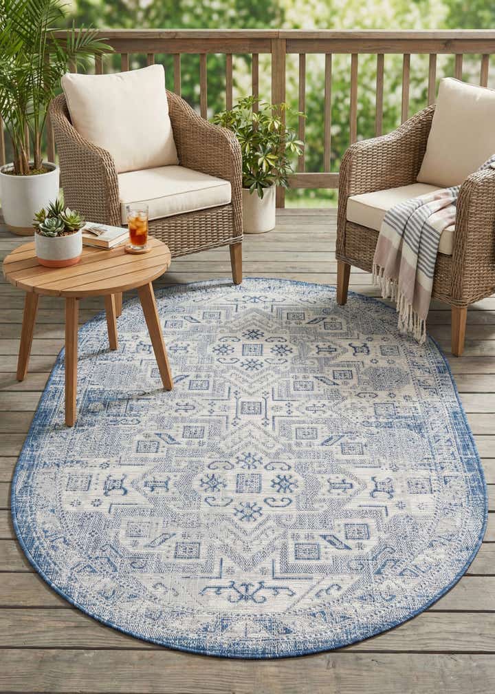5' 3 x 8' Easy-Clean Aztec Indoor / Outdoor Oval Rug
