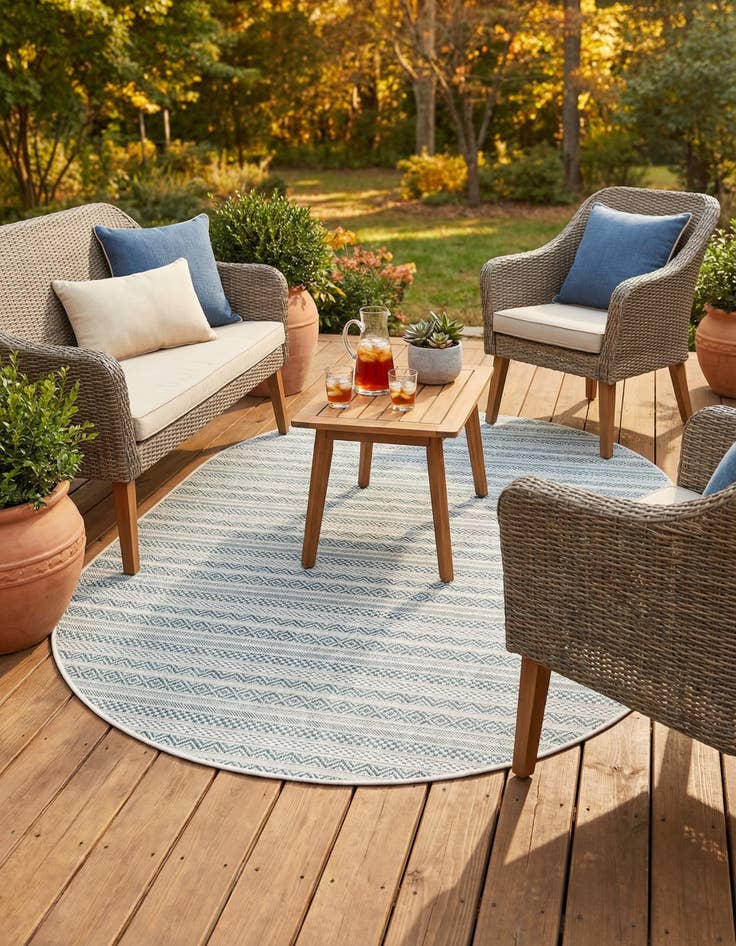Detail image of 5' 3 x 8' Easy-Clean Striped Indoor / Outdoor Oval Rug