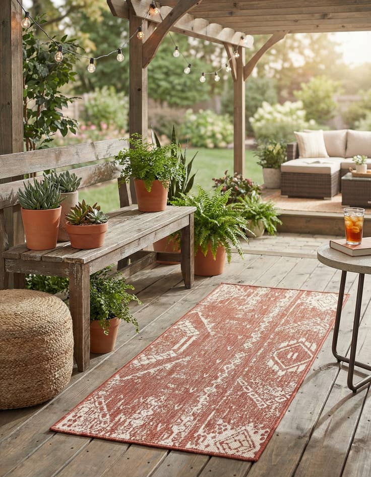 Detail image of  2' x 5' 3  Washable Bohemian Indoor / Outdoor Runner Rug