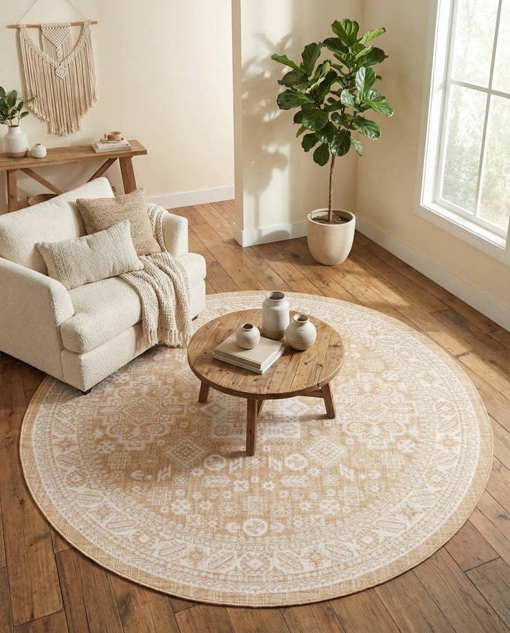 Detail image of 7' 10 x 7' 10 Easy-Clean Aztec Indoor / Outdoor Round Rug