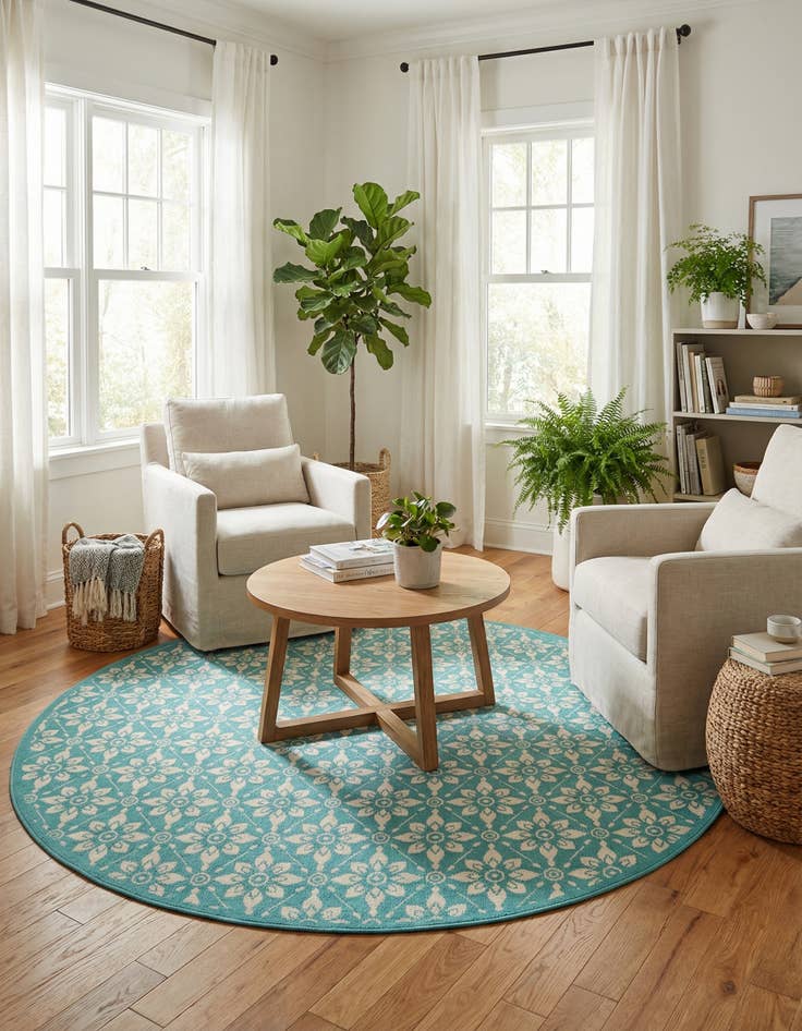 Detail image of 7' 10 x 7' 10  Washable Trellis Indoor / Outdoor Round Rug