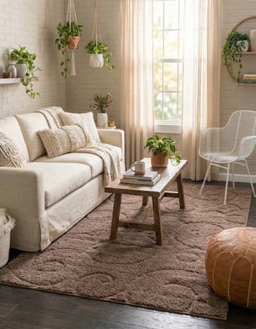 Brown Botanical Shag Rug