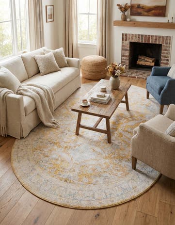 Yellow Washable Timeless Oval Rug