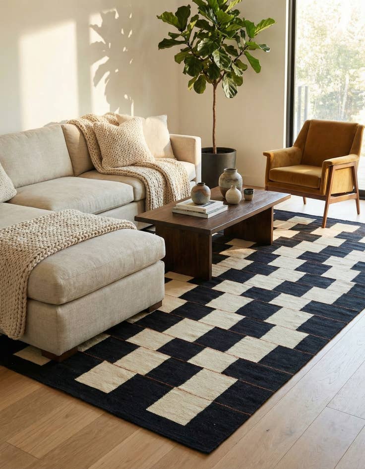 Detail image of 5' 2 x 6' 10 Hand Woven Kilim Modern Wool Rug