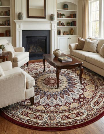 Burgundy Nain Design Round Rug