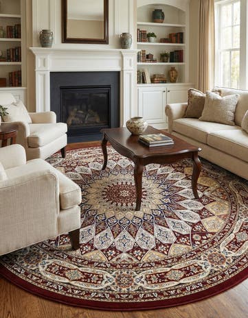 Burgundy Nain Design Round Rug