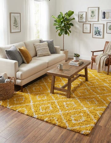 Yellow Lattice Shag Rug