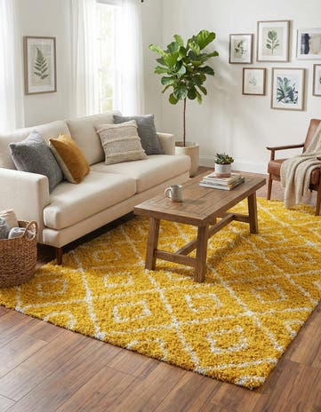 Yellow Lattice Shag Rug