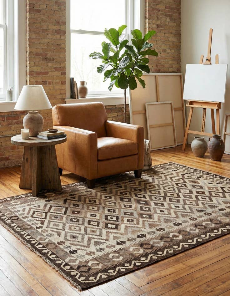 Detail image of 6' 5 x 9' 8  Hand Woven Kilim Maymana Wool Rug