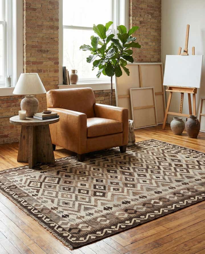 6' 5 x 9' 8 Hand Woven Kilim Maymana Wool Rug