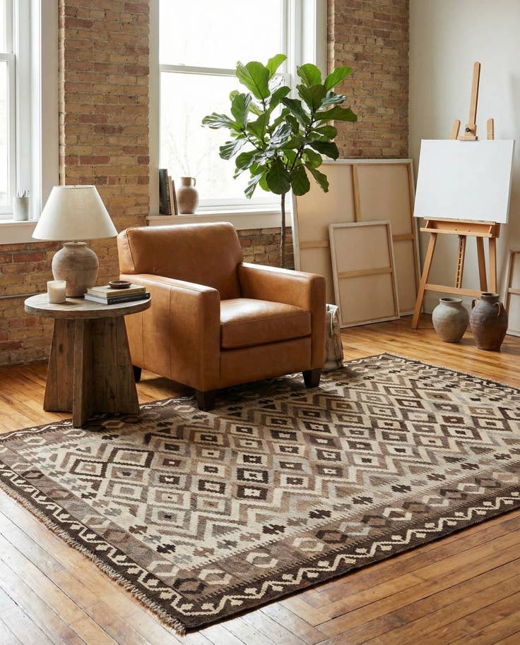 Detail image of 6' 5 x 9' 8 Hand Woven Kilim Maymana Wool Rug