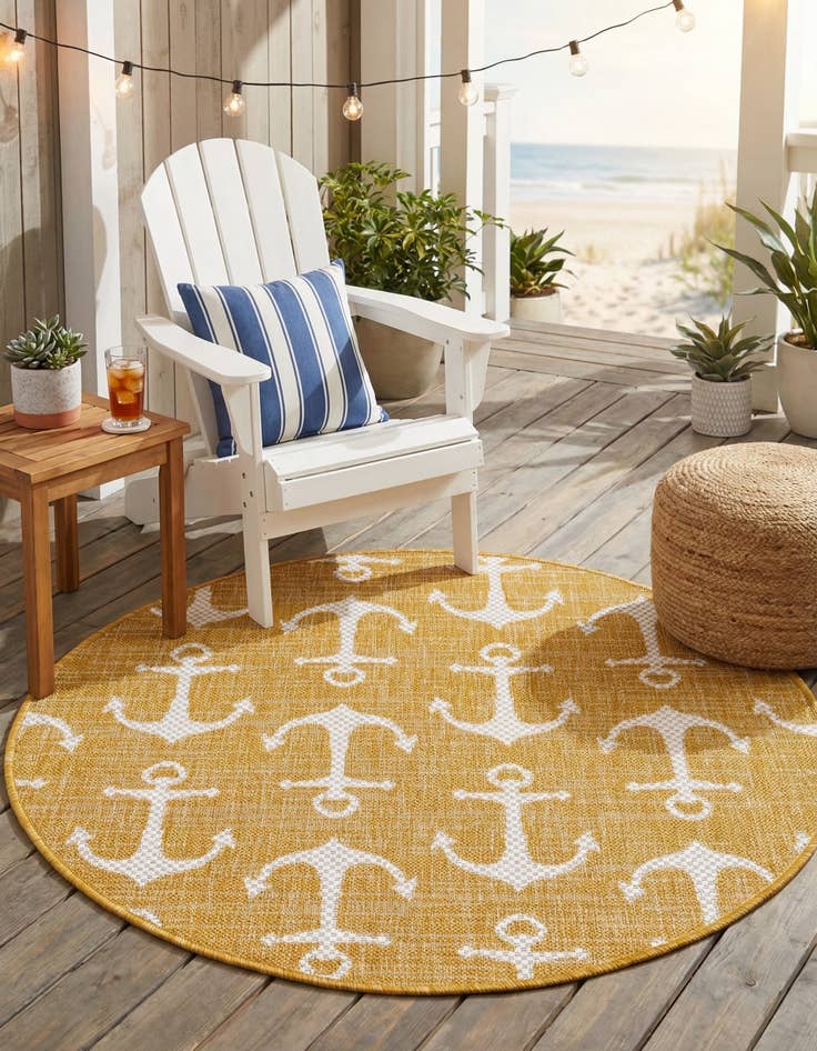 Detail image of  3' x 3'  Washable Coastal Indoor / Outdoor Round Rug