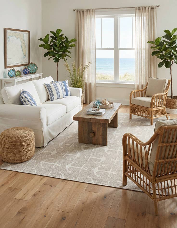 Detail image of 9' x 12'  Washable Coastal Indoor / Outdoor Rug