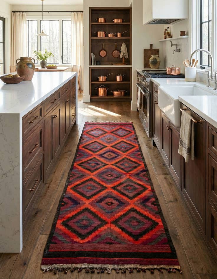 Detail image of 4' 8 x 15'  Hand Woven Kilim Fars Wool Runner Rug