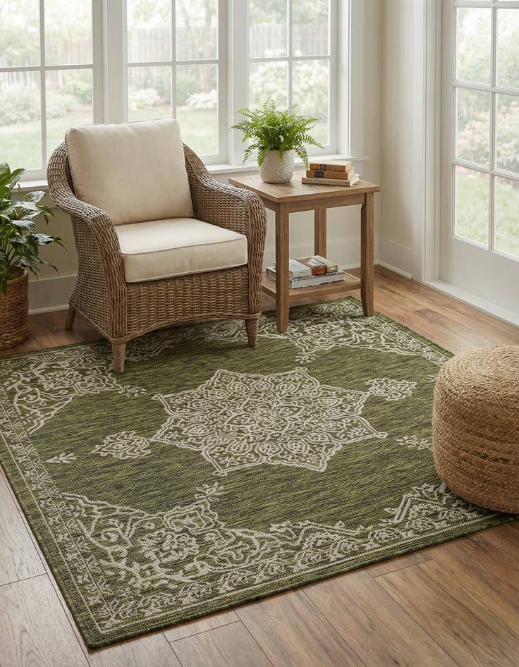 Detail image of  5' 3 x 5' 3  Washable Traditional Indoor / Outdoor Square Rug