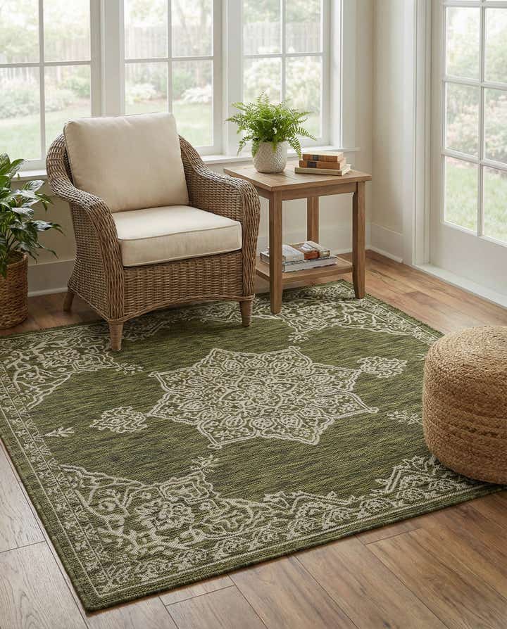 5' 3 x 5' 3 Easy-Clean Traditional Indoor / Outdoor Square Rug