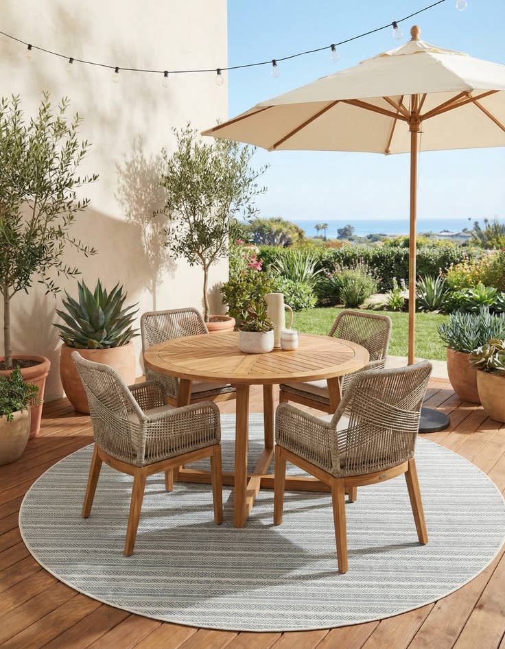 Detail image of 10' x 10'  Washable Striped Indoor / Outdoor Round Rug