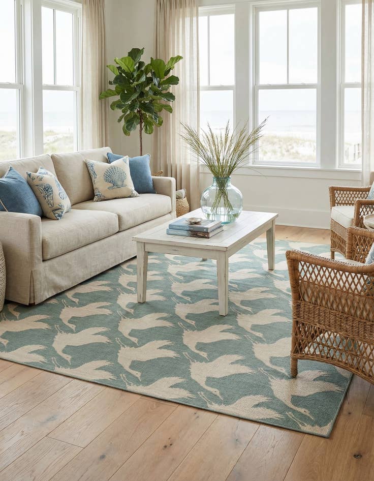 Detail image of  7' 10 x 7' 10  Washable Coastal Indoor / Outdoor Square Rug