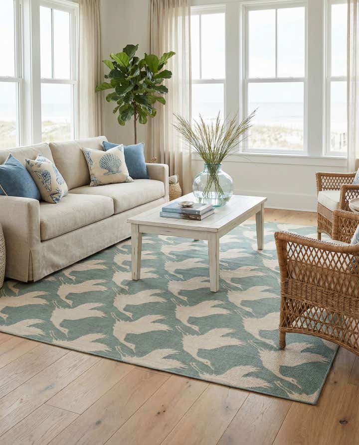 7' 10 x 7' 10 Easy-Clean Coastal Indoor / Outdoor Square Rug
