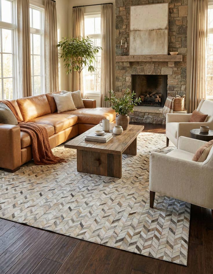 Detail image of  6' 9 x 9' 11 Cowhide Stocks Rug